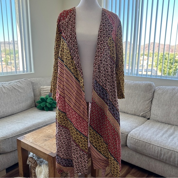 CAbi Poet Jacket Kimono Belted Bold Boho Patchwork Topper Cardigan Multicolor XS - Picture 8 of 12